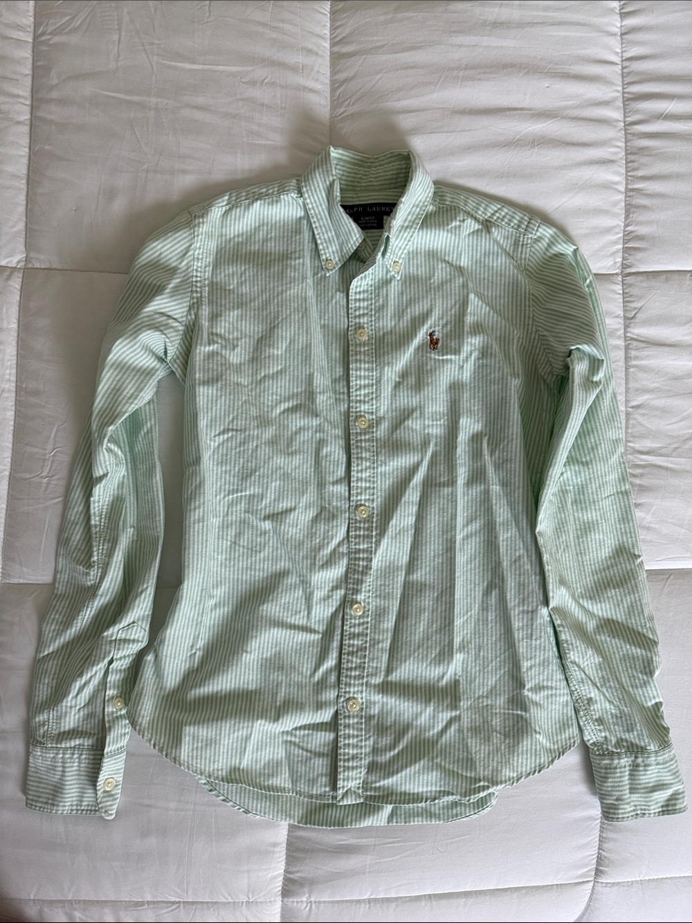 Ralph Lauren Slim Fit Button Up Green Striped